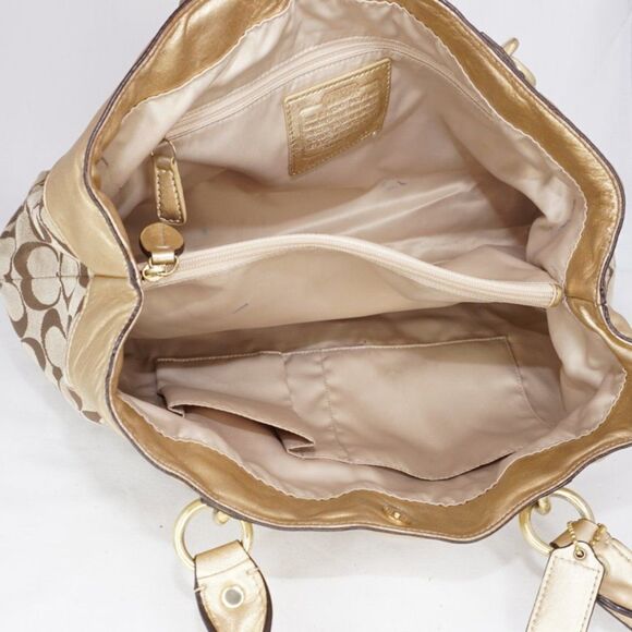 Coach Penelope Signature Logo Monogram Khaki Tote with Gold Leather Trim, F15533 - Picture 7 of 9